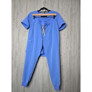 FIGS Technical Collection Light Blue Scrub Set Top & Jogger Pants Size M